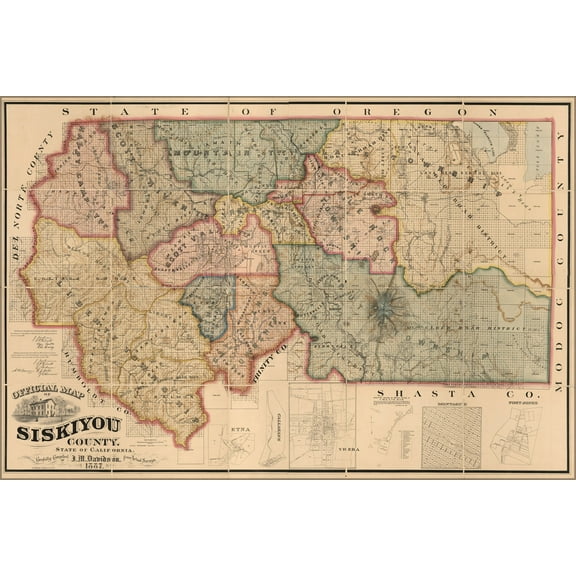 24"x36" Gallery Poster, map of Siskiyou County, California 1887