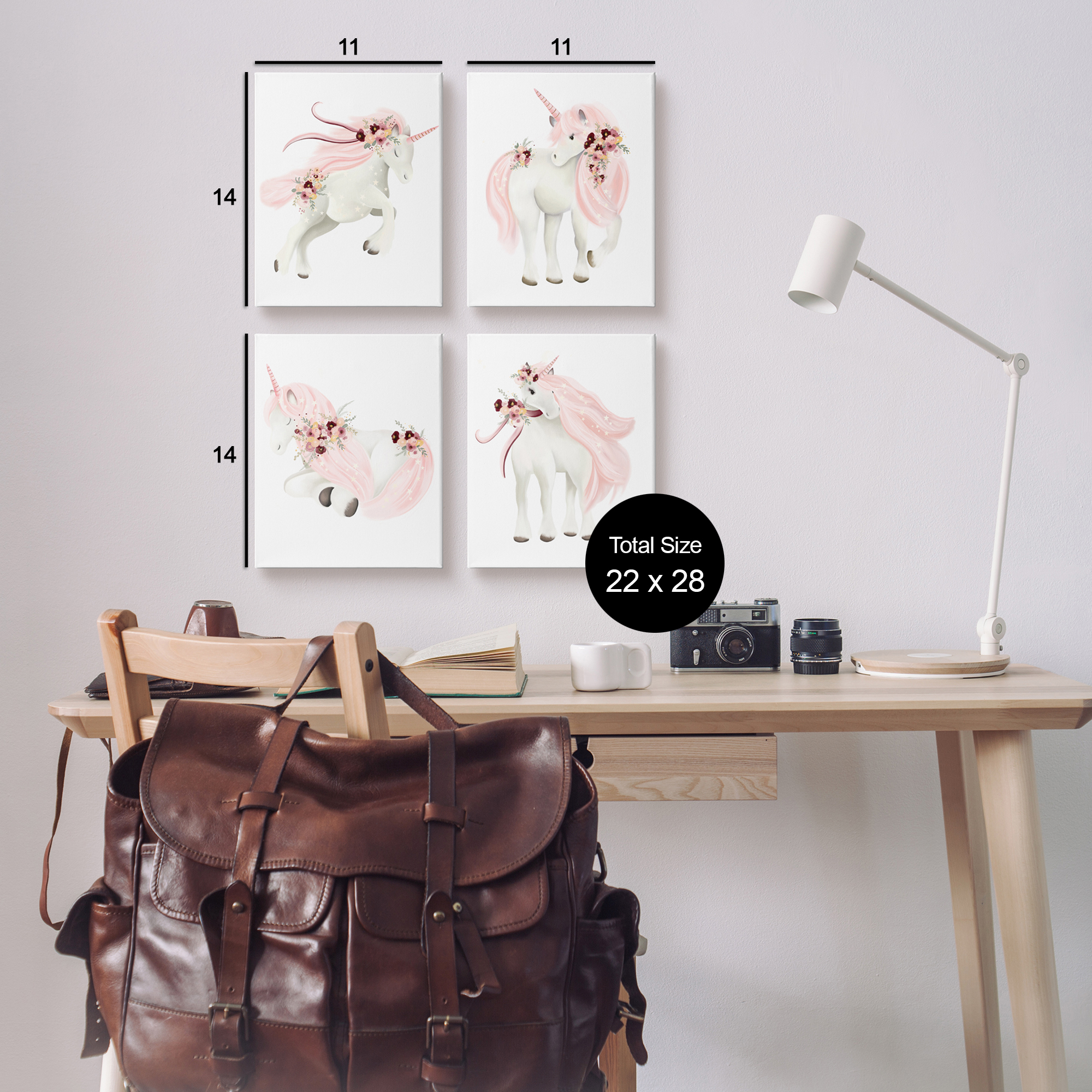 Stupell Industries Pastel Pink Unicorns Fairy Tales & Fantasy Painting Gallery Wrapped Canvas Art Print Wall Art, 11 x 14, Set of 4