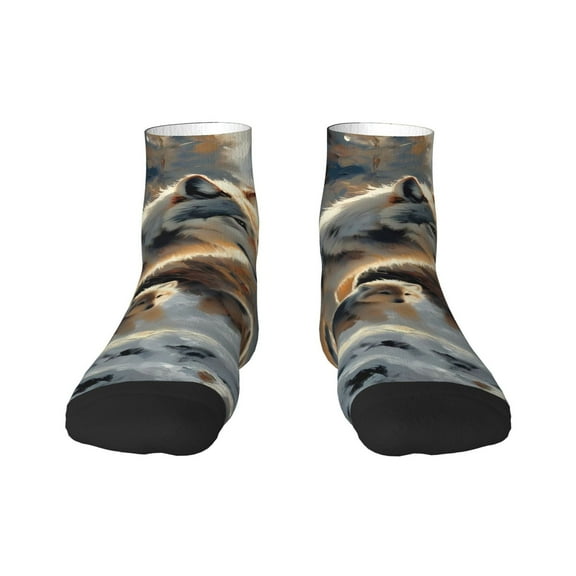 Fuzoiu Wolf Family Winter Wonderland Print Adult Socks, Crew Moisture-wicking Socks, Unisex Cushion Crew Socks,Casual Sports Ankle Socks