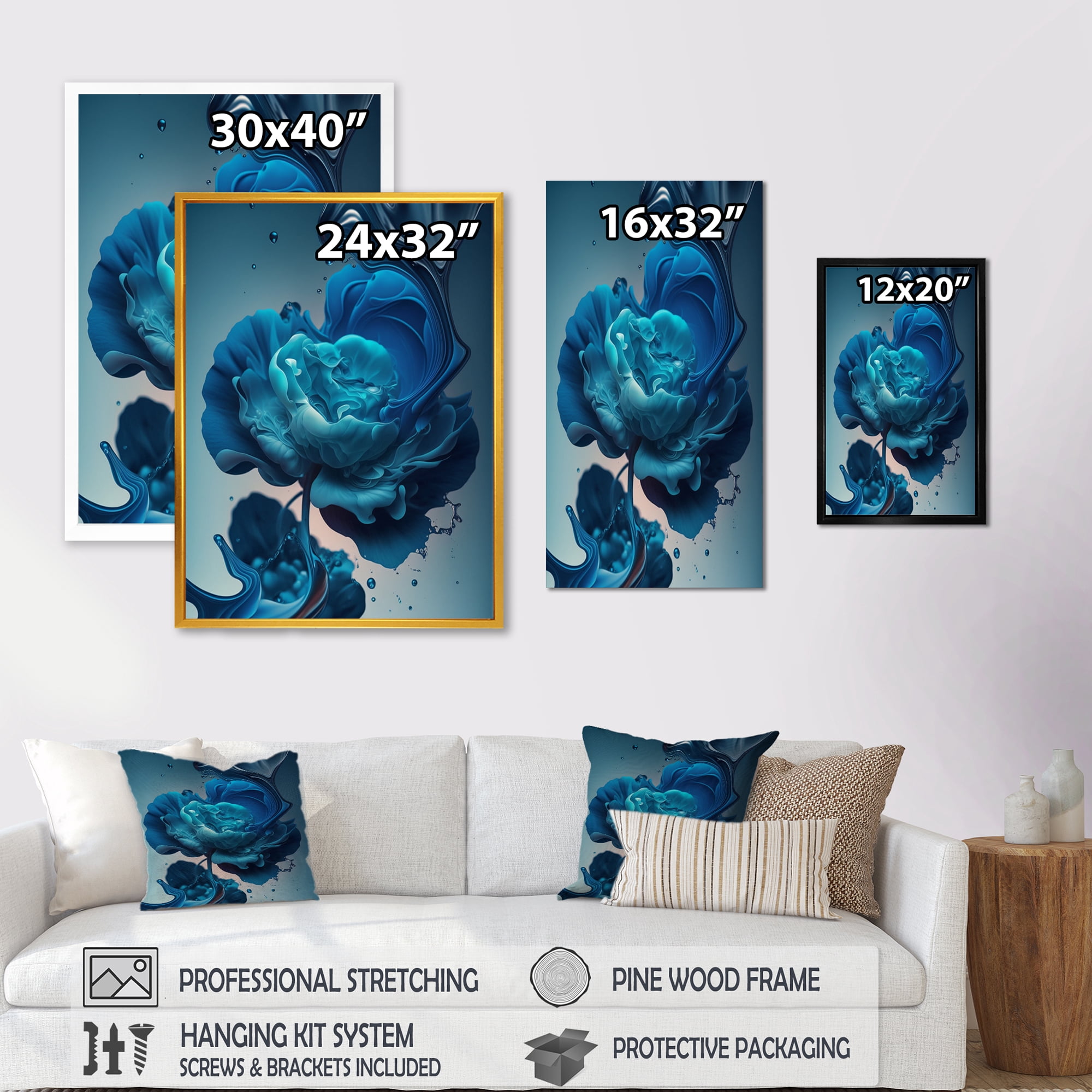 Designart Rose Blue And White I Canvas Wall Art