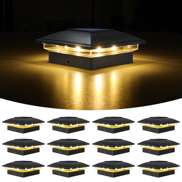 Luces solares para postes VOLISUN, paquete de 12, impermeables, blanco cálido