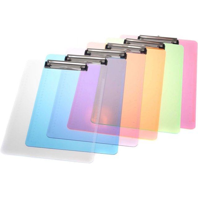 Portapapeles estéticos en varios colores, tamaño carta con clip de metal duradero, anilla retráctil para colgar para ahorrar espacio, superficie de escritura portátil para uso profesional y personal