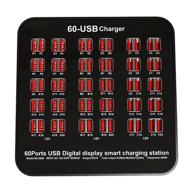 USB Charger Station,Charging Smart Wall Charger With 12 24 60 Ports ,Fast Charge Docking Station For Multiple Devices ,Easy to Use
