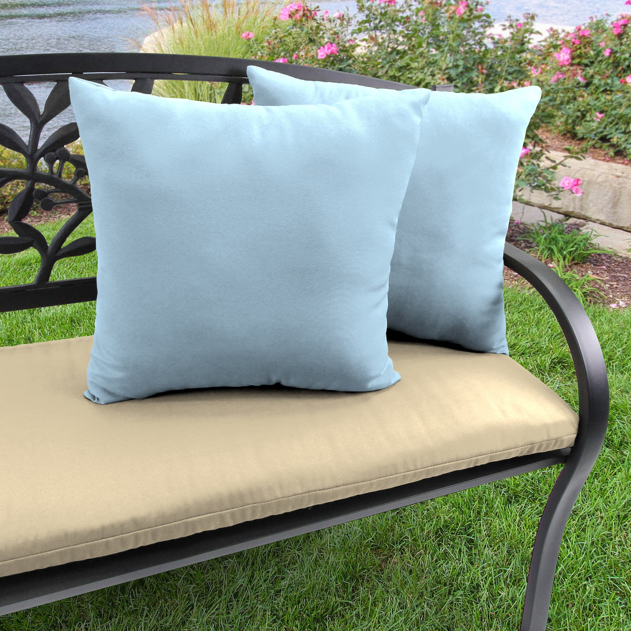 Jordan Manufacturing Sunbrella 16" x 16" Canvas Air Blue Solid Square Outdoor Throw Pillow