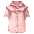 thumbnail image 6 of Turilly Womens Solid Color Loose Silk Satin Tops Lapel Satin Button Top For Spring And Summer, 6 of 6