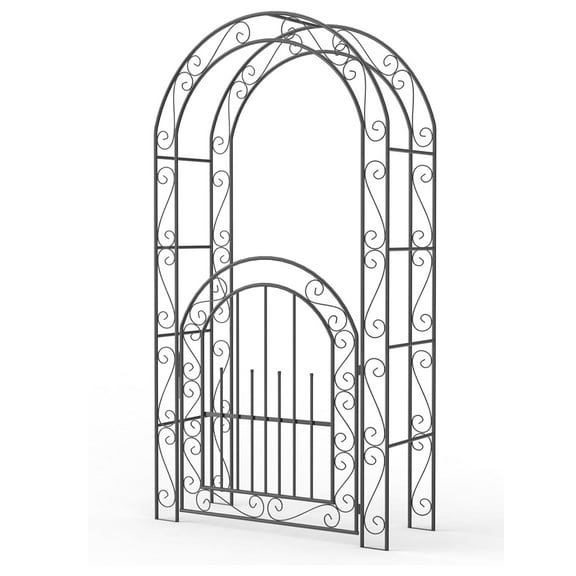 Emorefun Garden Arch Trellis, 7ft Metal Trellis with Gate for Climbing Plants Outdoor, Black