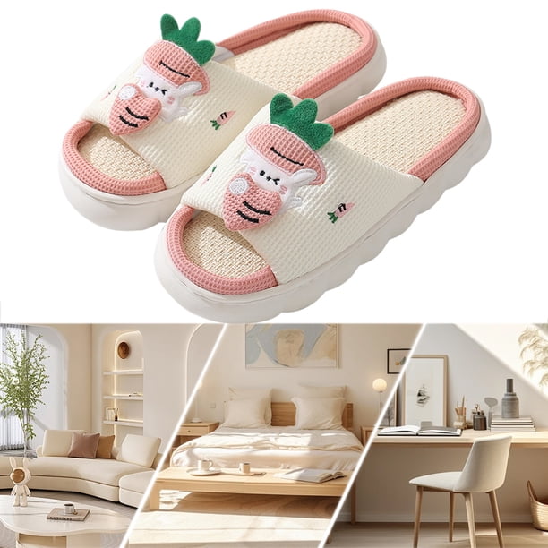 Pantuflas de algodón y lino con forma de rábano para hombres y mujeres pantuflas antideslizantes suela gruesa rosa 38-39 adecuadas para pies 37-38