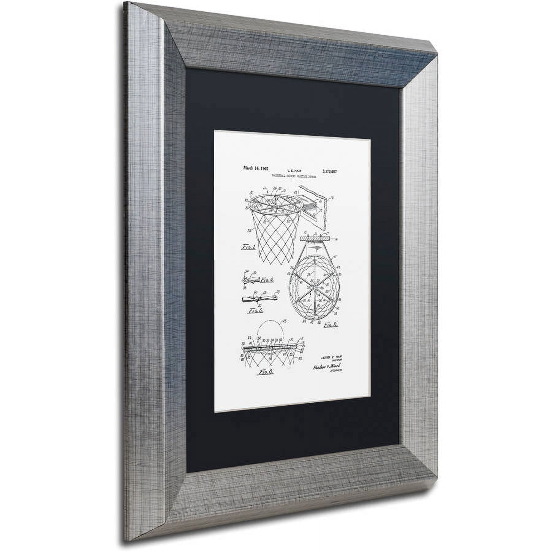 Trademark Fine Art "Basketball Hoop Patent 1965 White" Canvas Art by Claire Doherty, Black Matte, Silver Frame