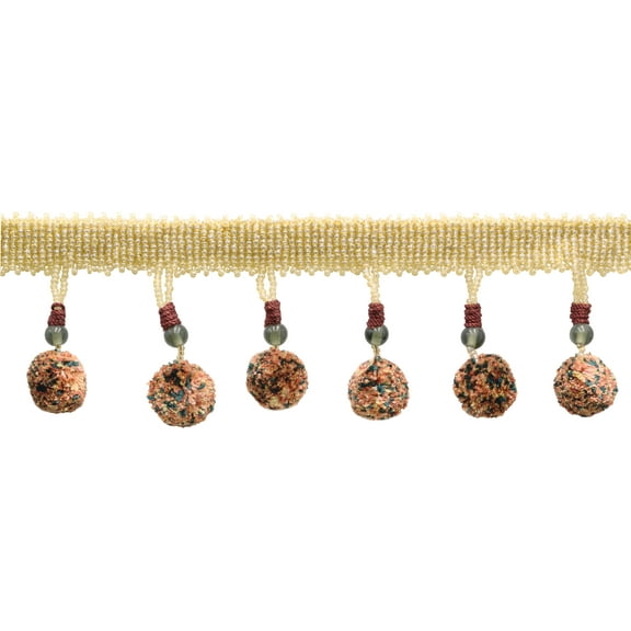3" (7.5cm) Marrakesh Collection Glass Beaded Tassel Fringe Trim with Pompom Ball # PPFRWB,, Sedona Orange #VL02 (Red Orange, Light Orange, Forest Green) Sold By The Yard (36"/3 ft/0.9m)