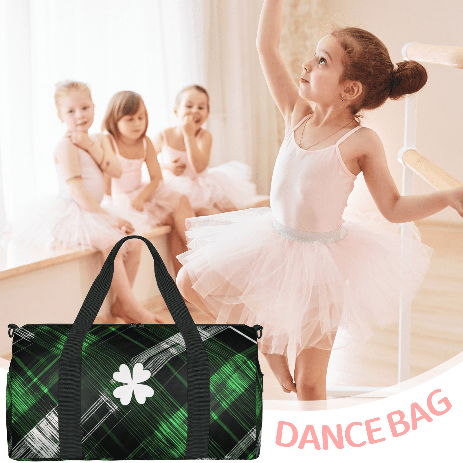 Herdesigns St Patrick's Day Lucky Shamrock Gym Bag for Women, Duffle Bag for Travel Sport, Lightweight Waterproof Carry on Weekender Overnight Dance Yoga Workout Bags