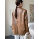 thumbnail image 5 of Abrigo de piel de oveja natural para mujer, diseño asimétrico con costuras en contraste de color, cuello con muescas, chaquetas de cuero genuino, casacos, 5 of 5