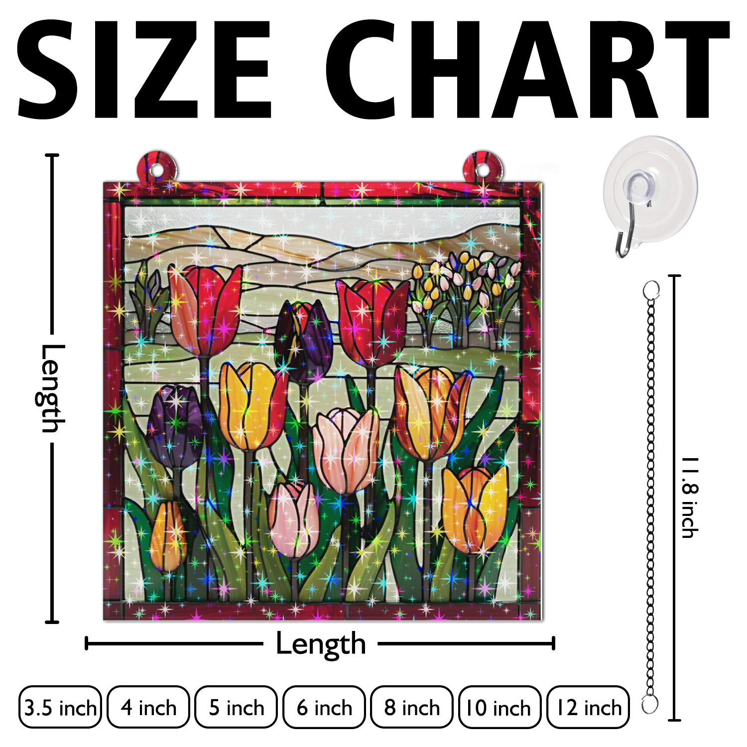 89Bloom Tulip Stained Glass Hologram Ornament, Stained Glass Suncatcher Ornaments Home Decor, Holographic Ornaments