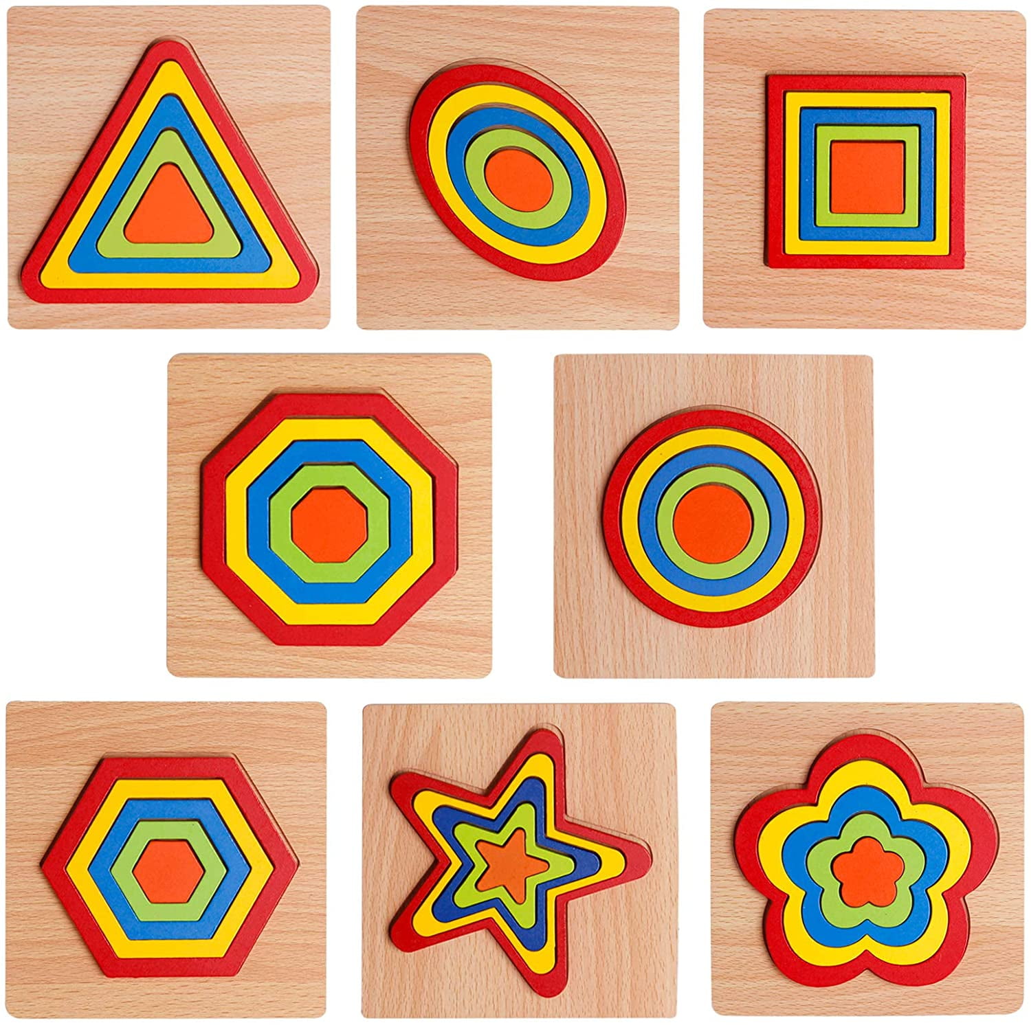 BAMAIA 8pcs Shape Puzzle Toddler Puzzles Games Wooden Toys Montessori