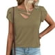 thumbnail image 1 of Mujer Verano Manga Corta Cuello En V Suelto Estilo Casual Color Puro Manga Pétalo Top para Citas Viajar Compras Caqui XL, 1 of 6