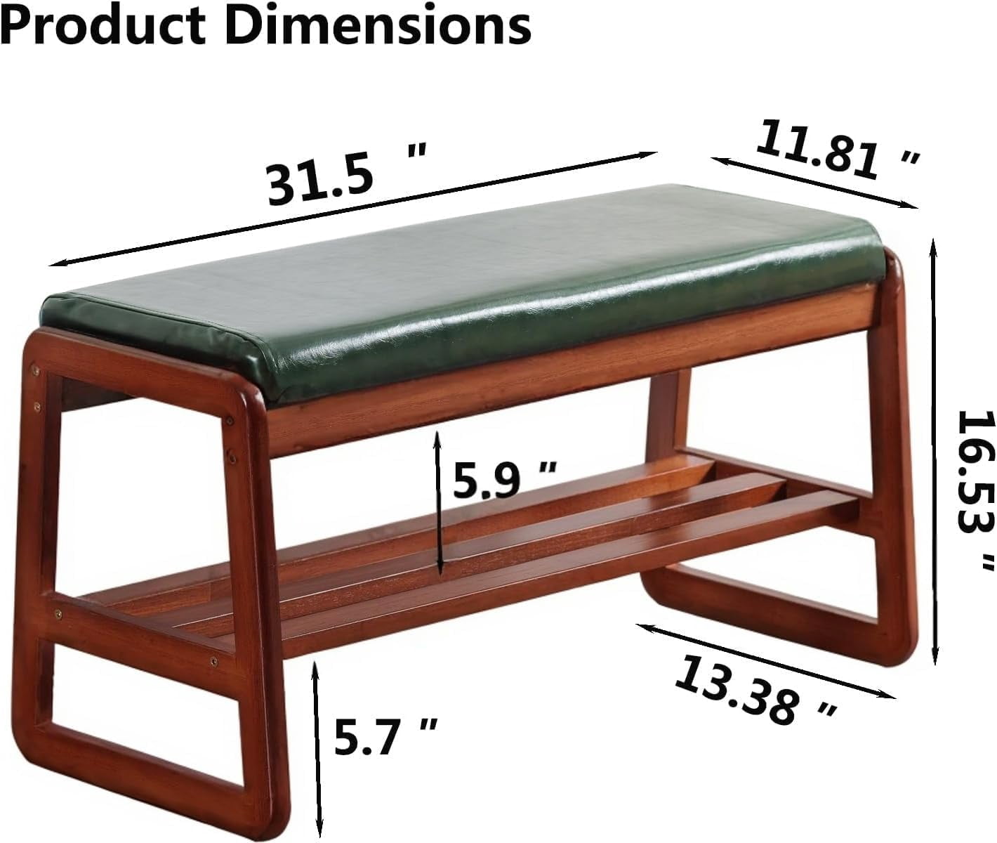 Solid Wood Shoe Bench, 2-Tier Wooden Entryway Bench, Modern Shoe Rack with Faux Leather Cushion for Hallway, Living Room