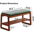 thumbnail image 3 of Solid Wood Shoe Bench, 2-Tier Wooden Entryway Bench, Modern Shoe Rack with Faux Leather Cushion for Hallway, Living Room (Green, 31.5''), 3 of 7