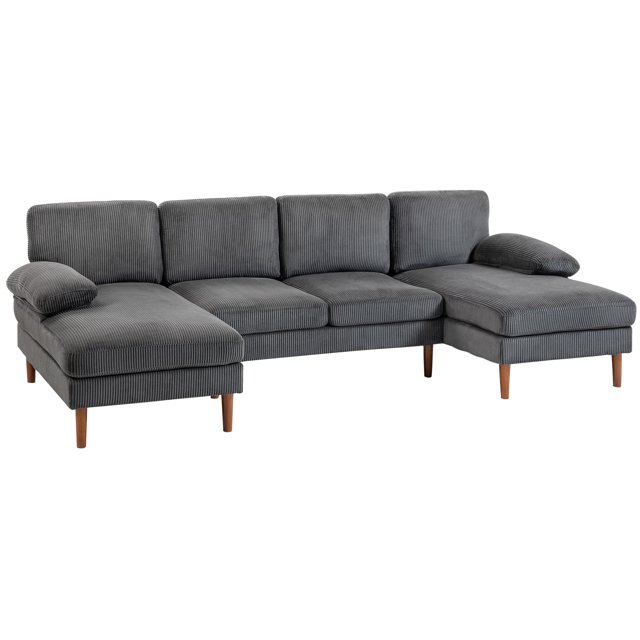 HOMCOM Canapé en Forme de U avec Double Méridienne pour Salon, Gris Foncé