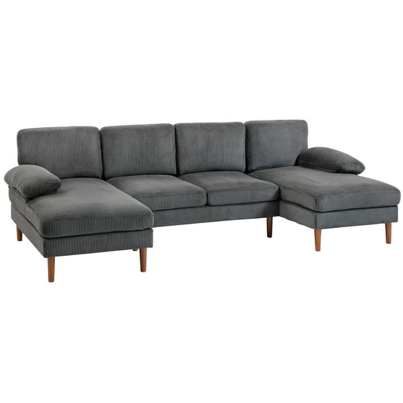 HOMCOM U Shape Sofa with Double Chaise Lounge for Living Room, Dark Grey