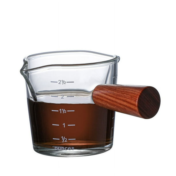 Taza de leche pequeña de doble boca con mango de madera Taza de leche para café Taza medidora de café de vidrio italiano Taza para café con leche Mini taza de jarra de leche