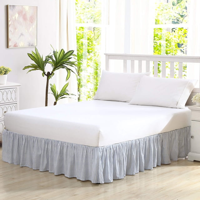 Falda de cama Laura Ashley Home de algodón con volantes, color azul, talla completa
