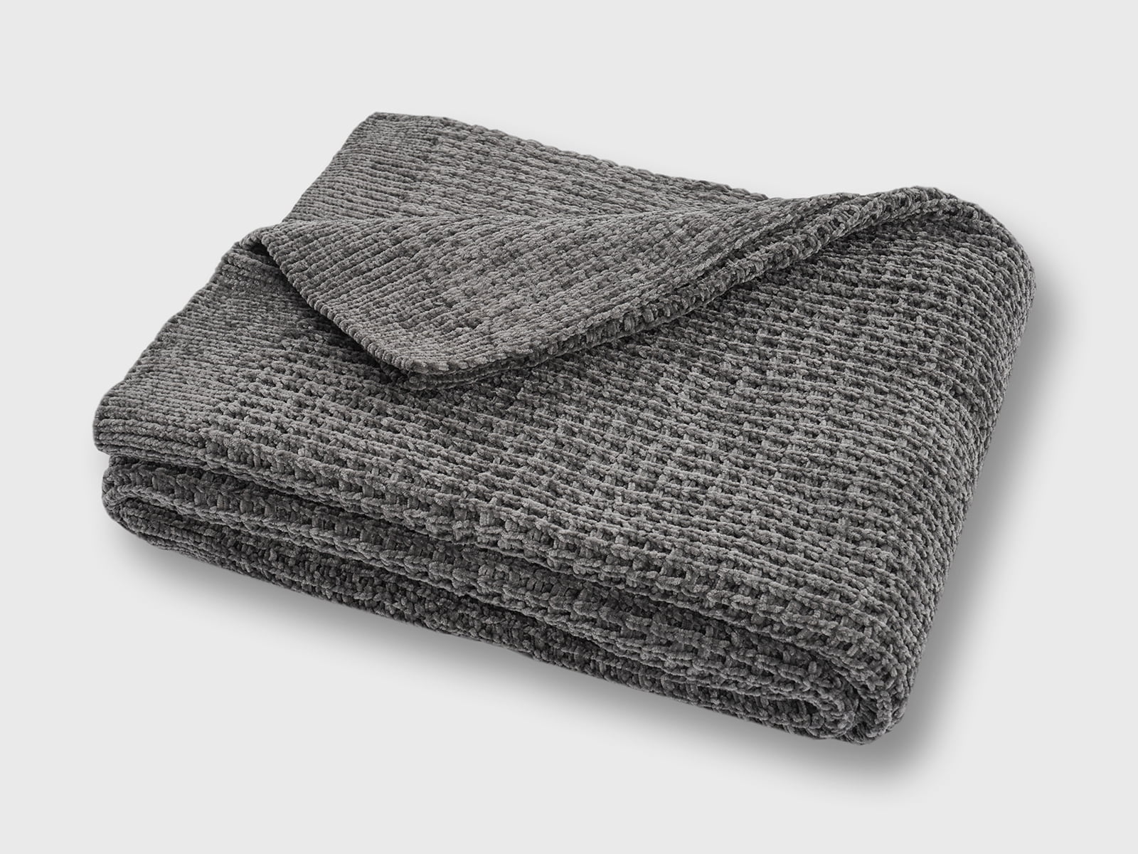 Gray Waffle Knit Cotton Reversible Throw Blanket