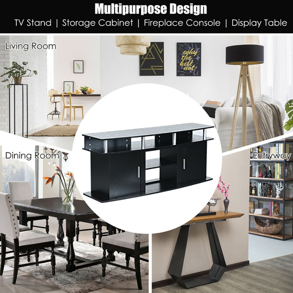 Finihen TV Stand, TV Cabinet, 63 Inch TV Entertainment Console Center with 2 Cabinets, Media Entertainment Center with Storage, for Living Room, Bedroom, Black