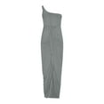 thumbnail image 5 of Eyelet Dresses for Women Sleeveless One Shoulder Twist Front Split Midi Dress Fashion Summer Bodycon Dress (S, Dark Gray), 5 of 5