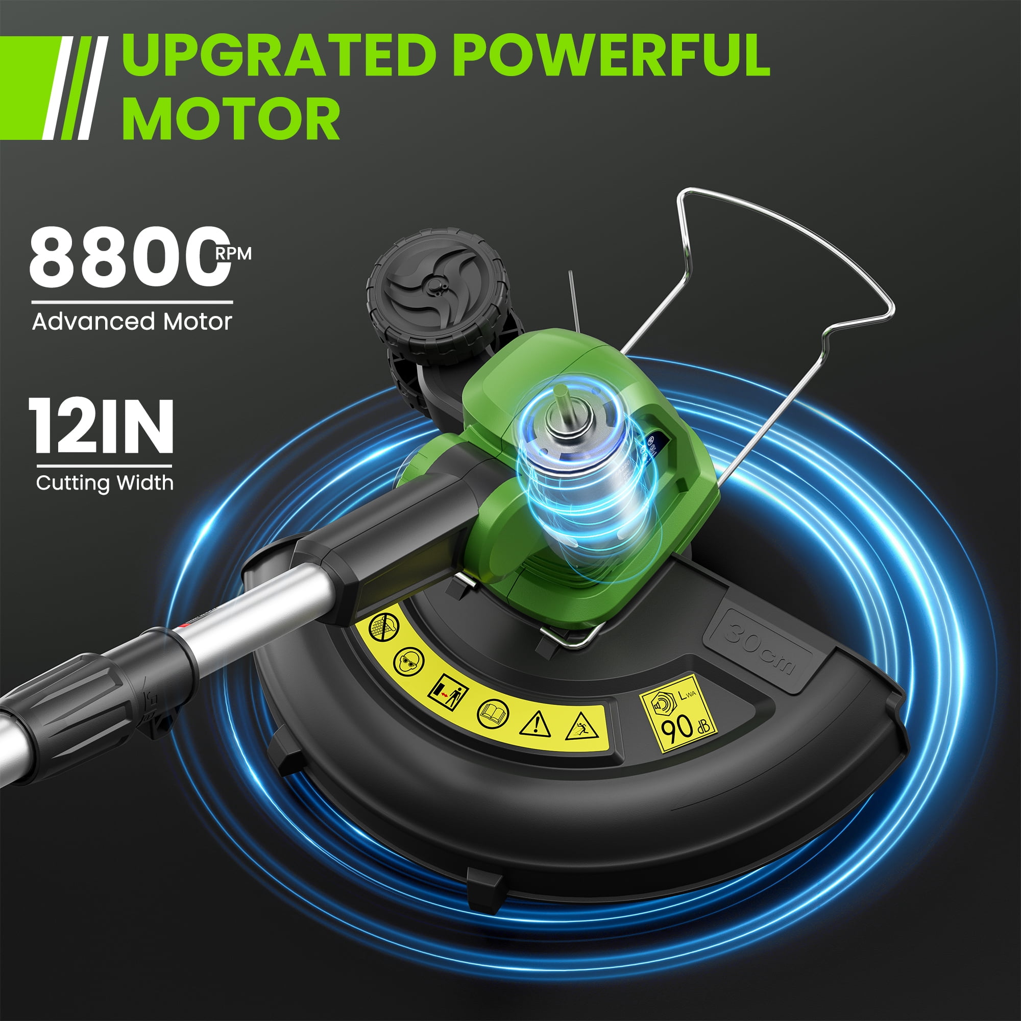 TACKLIFE 20V 12" Cordless String Trimmer & Edger, Handle Adjustable Weed Eater  Grass Trimmer with 3 lines, 2.0Ah Battery & Charger, Auto Line Feed,Green