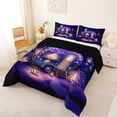 thumbnail image 2 of Castle Fairy Magical Camper Full Size Comforter Sets 3 Pieces for Girls, Starry Night Print Bedding Sets for Bedroom, Purple Black,Black Reversible, 2 of 6