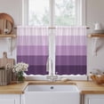 thumbnail image 2 of Purple Ombre Tier Curtains, Modern Abstract Art Farmhouse Striped Light Filtering Kitchen Curtains, 2Pcs Rod Pocket Half Window Treatments Panels for Sink Cafe Cabinet Basement 27.5x45 Inches, 2 of 9