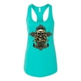 thumbnail image 2 of Wild Bobby, Brotherhood Biker Motorcycles Cross and Skull Pop Culture Ladies Racerback Tank Top, Tahiti Blue, Medium, 2 of 3