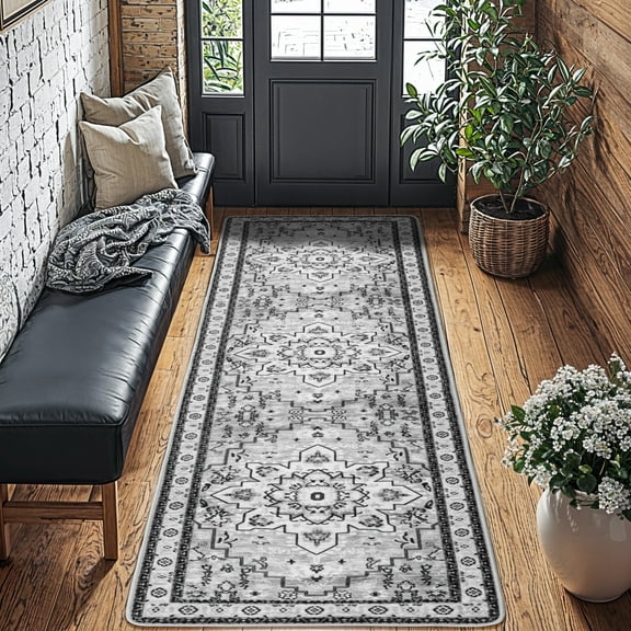 Sonoro Kate 2x10 Area Rugs for Living Room Bedroom, Non Slip Boho Machine Washable Indoor Floor Carpet, Gray