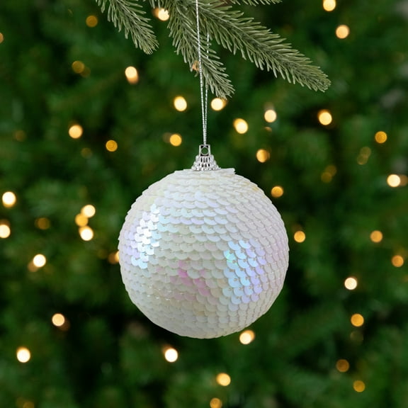 Northlight 3" White Iridescent Sequin Shatterproof Ball Christmas Ornament