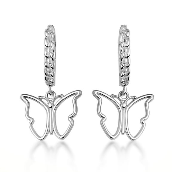 .925 Sterling Silver Butterfly Nature Cuban Link Huggie Earrings