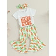 thumbnail image 3 of Suealasg Kids Girl Easter Outfits 3pcs Casual Summer Clothing for Toddler Baby Girl Short Sleeve Letter Print T-Shirts Tops Carrot Print Flare Pants Headband, 3 of 7