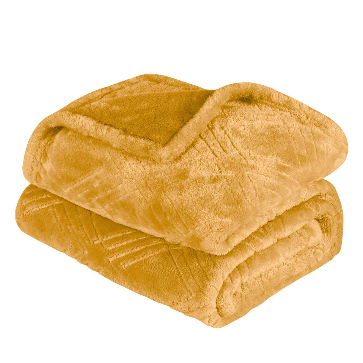 Superior Atka Fleece Diamond Blanket, 66" x 90" Soft Cozy Blankets, Twin Size, Gold