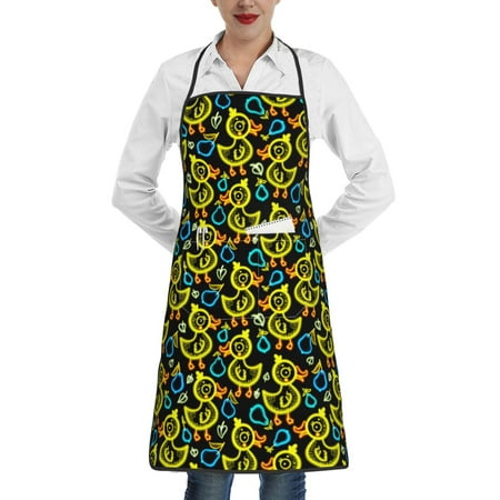 

Qekee Ducks1 Print Adjustable Bib Apron Resistant with Pocket Cooking Kitchen Aprons for Women Men Server Chef Apron
