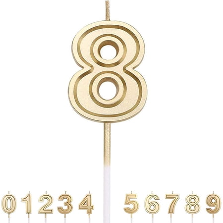 Birthday Candle Numbers Gold Glitter Happy Birthday Numeral for Weddings, Reunions, Theme Party Perfect Babys Pets Birthday Cake Candle (Number 8)