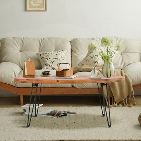 Space-Saving Natural Reclaimed Wood Oval Coffee Table for Living Room