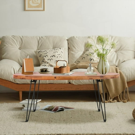 Space-Saving Natural Reclaimed Wood Oval Coffee Table for Living Room