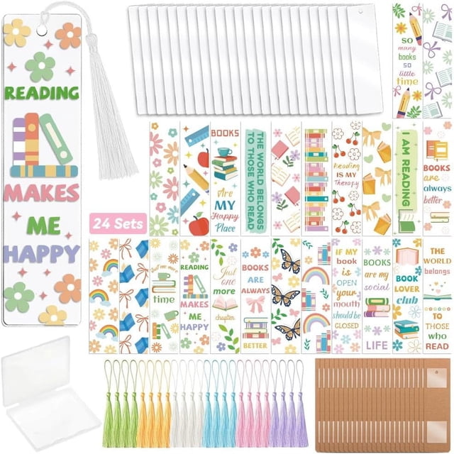 Kit para hacer marcapáginas con 121 piezas de libros y flores UV DTF, acrílico artesanal para mujeres, hombres y adultos, pegatinas personalizadas para marcapáginas.