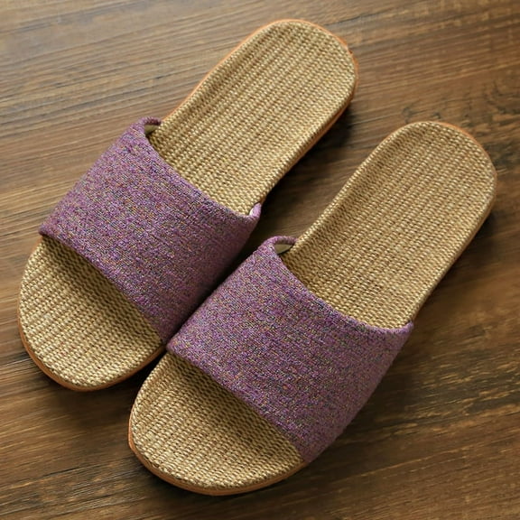 Nvzi Flax Tatami Slippers No Slip Indoor Slippers Open Toe sandals (SIZE:37-38,Purple)