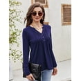 thumbnail image 3 of Womens V Neck Henley Shirts Long Sleeve Button Up Tops Casual Loose Pleated Tunic Top BlouseBlack S, 3 of 9