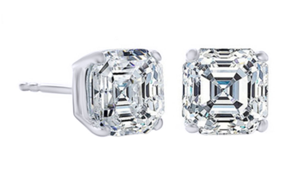 2 Carat T.W. Asscher Cut Simulated Cubic Zirconia Classic Stud Earrings In White Gold Over Sterling Silver