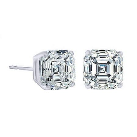 Asscher Stud Earrings 2 Carat T.W. Asscher Cut Simulated Cubic Zirconia Classic Stud Earrings In White Gold Over Sterling Silver ()