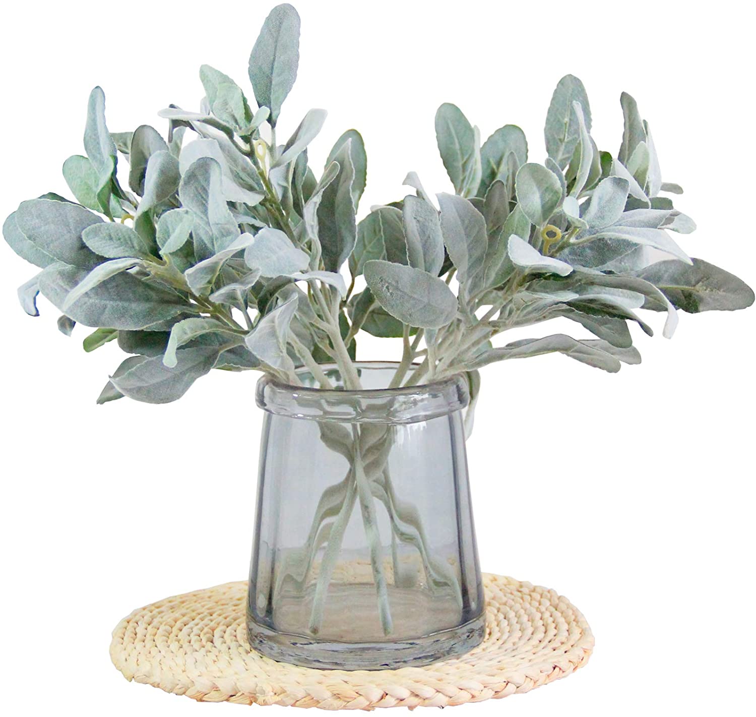 Conditiclusy Artificial Flocked Lambs Ear Greenery Stem 5Pcs Faux Lambs Ear Stems Bulk Foliage