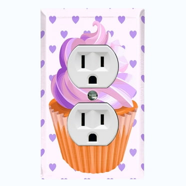 Metal Light Switch Plate Cover Pastel Purple Cupcake Heart Wallpaper CAK035