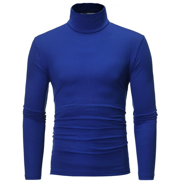 Camisa de manga larga con cuello alto de poliéster para hombre - Corte ajustado, color liso - Moda/deportivo - Tallas M-XXL