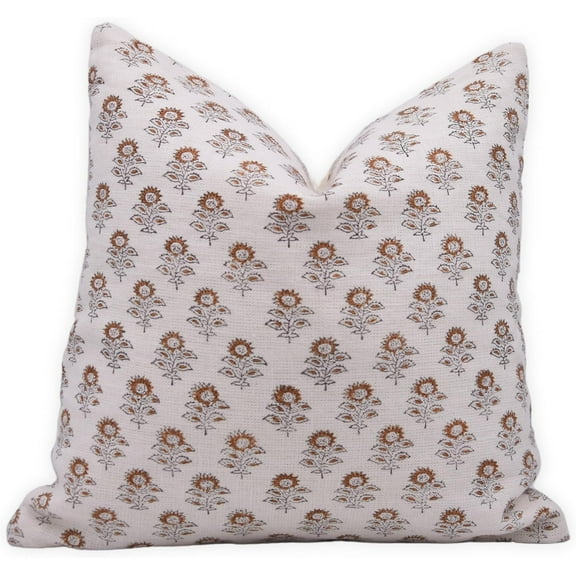 Premium Off-White linen Pillow Cover with Hand Block Prints By Fabdivine, 12X20, Bagru buti