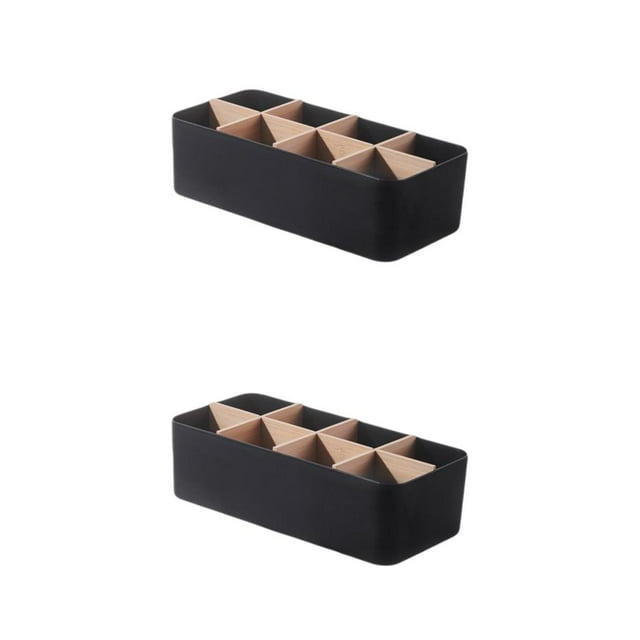 Maytalsory Storage Box Strong Practicality Wide Application Detachable Partition Large Capacity Plastic Storage Box Storage Basket Black Rectangular 8-cell 2Set